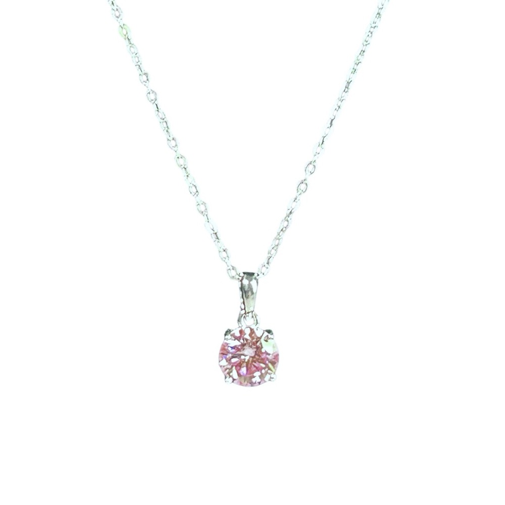 1 CT Round Sakura Pink Moissanite Necklace 925 Silver